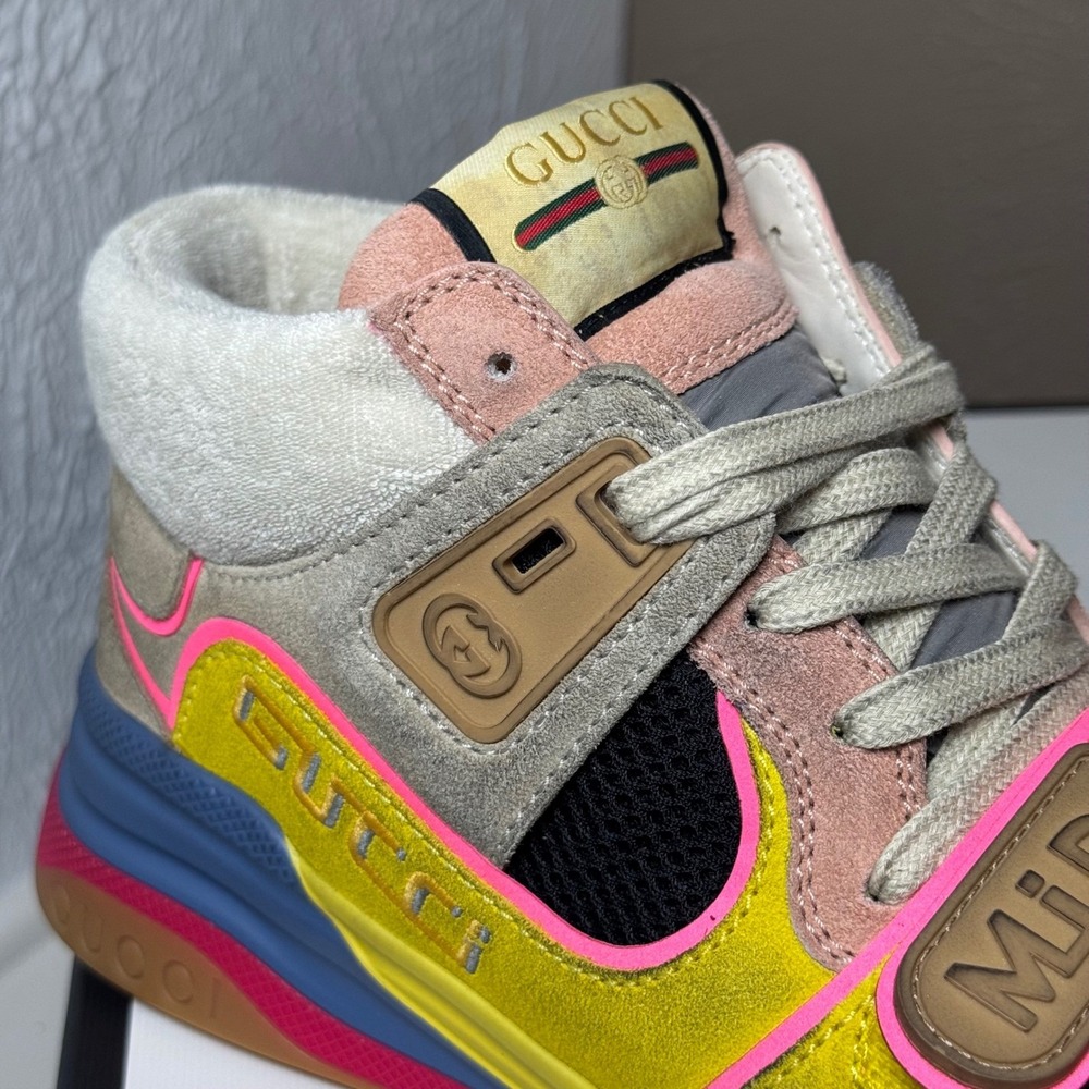 NEW Gucci Ultrapace RT Mid Top Sneakers Yellow Pink Blue M 6.5/ W 8-8.5 - Picture 4 of 15